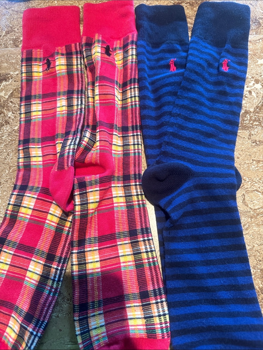 Polo Ralph Lauren Men's Crew Socks - Red Plaid & Blue Stripe (2 Pairs) nwot.